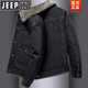 JEEP SPIRIT飛行員夾克牛仔外套男冬季潮流寬松大碼休閑上衣羽加絨加厚保暖服 黑色 升級款 舒適保暖 3XL 高檔品牌男裝