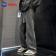 NASA GISS官方潮牌聯(lián)名牛仔褲男日系街頭寬松直筒運動休閑褲男 黑灰 2XL 