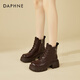 達芙妮厚底女士馬丁靴女冬季英倫風(fēng)百搭加絨短靴女時(shí)裝靴女靴 棕色 37 