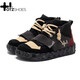 OTZSHOES丑萌休閑高幫鞋男女同款冬季翻毛皮拼接果凍鞋 黑/酒紅 37 