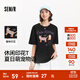 森馬（Semir）短袖t恤女中長(cháng)款寬松顯瘦萌寵印花上衣2025夏裝新款透氣套頭衫 黑色90001-戴珍珠項鏈的小貓 M