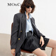 MO&Co.西裝綿羊毛精紡復古雙排金扣寬肩廓形外套通勤休閑摩安珂 深花灰色 S 160