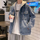 花花公子（PLAYBOY）牛仔夾克男外套痞帥秋冬潮牌ins連帽寬松百搭潮流韓版假兩件上衣 藍(lán)色 M
