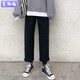 麥潮尚胖mm美式復古水洗直筒牛仔褲女大碼寬松顯瘦背帶長褲雙穿法褲子潮 常規(guī) 黑色 S