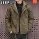 JEEP SPIRIT羊羔絨外套男短款寬松保暖連帽工裝棉服休閑冬季加絨加厚棉衣夾克 卡其色【高品質】 XL 建議【130-150斤】