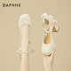 達(dá)芙妮（DAPHNE）高跟鞋女中式國風(fēng)單鞋新款優(yōu)雅氣質(zhì)宴會(huì)婚鞋 米色 8cm 37 (235mm)