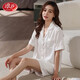 浪莎女士睡衣夏季冰絲薄短袖短褲白色星星圖案女士家居服甜美女生套裝 星星白 L【體重100-120斤】