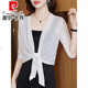 皮爾卡丹（pierre cardin）網(wǎng)紗防曬衣外套女薄款開衫小披肩春夏季配吊帶裙子外搭空調(diào)衫上衣 白色 L 100-110