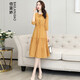 佰藍嬌 連衣裙2020夏裝新款夏季女裝時(shí)尚氣質(zhì)韓版修身顯瘦女士春秋五分袖雪紡波點(diǎn)連衣裙中長(cháng)款夏天裙子 黃點(diǎn) L