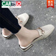 卡帝樂(lè)鱷魚(yú)（CARTELO）真軟皮2025新款夏季時(shí)尚外穿粗跟懶人軟底防滑兩穿半拖鞋女包頭拖 米白色 968 小編 標(biāo)準(zhǔn)碼 37