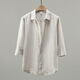 OLOEY100%純亞麻白色男士七分袖薄款襯衫寬松襯衣透氣純色男中袖外套款 原麻色 M