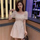 VEOX2025新款小清新露肩方領修身仙氣女裝夏季裙子ins超仙顯瘦連衣裙 白色 M 90斤-105斤