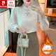 皮爾卡丹（pierre cardin）加絨加厚立領(lǐng)長(cháng)袖雪紡襯衫女秋冬2025新款新中式國風(fēng)盤(pán)扣內搭上衣 杏色(秋冬加絨款) M 建議95-105斤