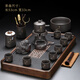 陶福氣紫砂自動(dòng)茶具套裝家用禮品功夫懶人泡茶器石磨茶壺茶杯一整套定制 金字-禪道紫砂自動(dòng)茶具+井格大