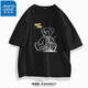 真維斯（Jeanswest）純棉短袖t恤男女卡通小熊T恤衫青少年學(xué)生胖子半袖寬松情侶上衣服 黑色（小熊投影白） 5XL