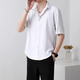 續(xù)即夏季冰絲薄款短袖襯衫男港風(fēng)潮流商務(wù)休閑男生感黑色半袖襯衣 白色 XL