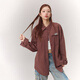 CHUU刺繡字母外套女2025早秋新品BF寬松白杏翻領辣妹基礎長袖風衣 紅棕色 均碼