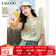 LAGOGO趣味印花純棉T恤女拉谷谷2025年夏季新款舒適顯白休閑上衣 淺綠色 S