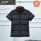 JEEP SPIRIT冬季中老年人立領(lǐng)大碼半袖棉馬甲男羽絨棉服保暖背心內(nèi)膽中袖上衣 藍(lán)色 6XL 210斤以內(nèi)