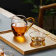 綠昌明玻璃公道杯帶茶漏支架功夫茶具套裝加厚耐高溫分茶器 黃把套裝