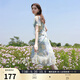 三彩獨(dú)醒2025夏季新款荷葉邊印花雪紡裙連衣裙度假風(fēng)長(zhǎng)裙F 冰川藍(lán)花卉 M 160/84A