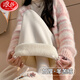浪莎羊羔絨闊腿褲女冬季加絨加厚高腰寬松垂感特厚棉褲燈芯絨直筒褲子 米白【羊羔絨】-常規 L 111-125斤
