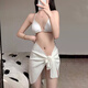 咚旺芮 比基尼泳衣女3件套分體性感泳裝海邊度假泡溫泉沙灘泳裙 98-110斤【白】 系帶比基尼3件套