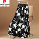 皮爾卡丹（pierre cardin）24夏季新款高腰桑蠶絲印花遮跨顯瘦中長(cháng)款a字大擺真絲半身裙子女 黑色大花 L 建議115-130斤