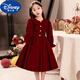 迪士尼（Disney）女童禮服秋冬兒童紅色公主裙花童婚禮連衣裙女孩鋼琴演出服蓬蓬裙 紅色加絨 150碼建議140厘米