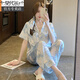 莫代爾冰絲睡衣女夏季薄款開(kāi)衫短袖長(cháng)褲兩件套裝網(wǎng)紅家居服 短袖長(cháng)褲送發(fā)帶 S 【建議80-95斤】