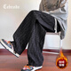 Cebrodz法國 直筒褲子男秋冬季2025新款潮牌運動(dòng)男褲寬松闊腿加絨休閑褲 黑色加絨 L