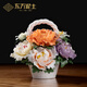 東方泥土《花開(kāi)富貴》陶瓷手工牡丹花籃裝飾品擺件辦公室客廳桌面中秋禮品 H19-36A 花開(kāi)富貴 8朵牡丹