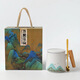 粗陶杯子刻字情侶水創(chuàng)意禮品個(gè)性陶瓷咖啡馬克杯帶蓋勺杯定制logo 遠(yuǎn)山白帶蓋勺禮盒