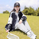 方糖姑娘初中生休閑運動(dòng)棒球服外套少女春秋裝大童高中學(xué)生開(kāi)衫衛衣上衣女 83629SC藏青色+21862灰色褲/套裝 M