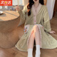 JIOESC珊瑚絨睡袍女秋冬季睡裙長(cháng)款冬款大碼加絨加厚法蘭絨浴袍睡衣外套 草綠色 均碼【80-150斤】