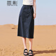 香影a字工裝半身裙女2025夏裝新款藏青中長(cháng)抽繩氣質(zhì)高腰開(kāi)叉裙子 藏青 L