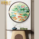 瑪朵維汀 荷花九魚(yú)圖新中式圓形裝飾畫(huà)玄關(guān)刺繡掛畫(huà)蘇繡餐廳背景墻壁畫(huà) 九魚(yú)圖 直徑80cm