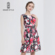 名師路印花連衣裙春秋裝通勤優(yōu)雅時(shí)尚收腰無(wú)袖圓領(lǐng)高腰大擺裙A字裙 玫紅色63 M