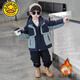 G.DUCKKIDS小黃鴨兒童裝男童加絨外套秋冬新款寶寶加厚男孩沖鋒衣派克服外套 深藍色加絨加厚棉服 110