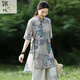 糜嵐（MieLanat）國風(fēng)苧麻上衣中式改良旗袍中長款女士棉麻禪服女夏季禪意女裝套裝 灰色上衣 XL