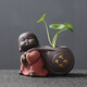 宇軒 創(chuàng  )意紫砂茶寵琴棋書(shū)畫(huà)擺件手工小花器水培花插茶玩茶盤(pán)擺件 紅衣背包代代有錢(qián)花器