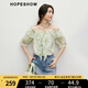 紅袖甜美碎花雪紡襯衫2025夏季新款女裝【花間捕夢】荷葉邊一字肩上衣 佩斯里綠花3655 M