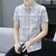 牧臧霸格子短袖襯衫男夏季韓版潮流商務(wù)薄款休閑襯衣男青年痞帥修身上衣 813短袖灰色 3XL