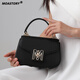 MOASTORY春夏新品真皮斜挎鏈條包女包輕奢品牌2024新款馬鞍包送女友禮物 納帕紋黑色 小包
