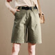 雪沐蓉 高腰休閑短褲女寬松五分褲2021年韓版夏季新款顯瘦闊腿中褲百搭馬褲韓版熱褲 卡其綠 27
