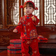 Shining Moment丨金玉滿(mǎn)堂 寶寶周歲禮服純棉兒童漢服男童紅色中秋新年分體套裝 長(cháng)袖上衣&長(cháng)褲&狀元帽三件套 90