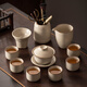 瓷牌茗茶具（cipaiming teaset）汝窯功夫茶具套裝陶瓷家用三才蓋碗開片可養(yǎng)提梁茶壺茶杯整套 米黃《御煌蓋碗》六杯10件茶道