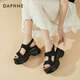 達(dá)芙妮（DAPHNE）涼鞋女厚底增高小個(gè)子水鉆夏季沙灘鞋2025新款百搭時(shí)尚懶人一腳蹬 黑色7cm 38 標(biāo)準(zhǔn)碼