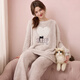 Rose Tree珊瑚絨睡衣套裝女冬季日系可愛(ài)毛絨法蘭絨保暖家居服冬天 薄霧灰 L