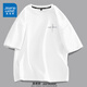 真維斯（Jeanswest）短袖男夏季寬松百搭男女上衣服純棉t恤男士休閑潮流青少年半袖衫 白色 草書(shū)英文_K 3XL(推薦170-190斤)